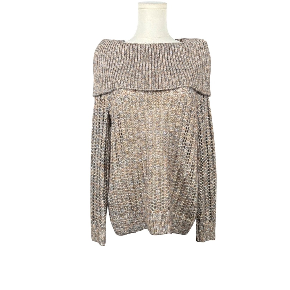 Chicos Metallic Multi Knit Off Shoulder Sweater Shimmer Pullover Medium